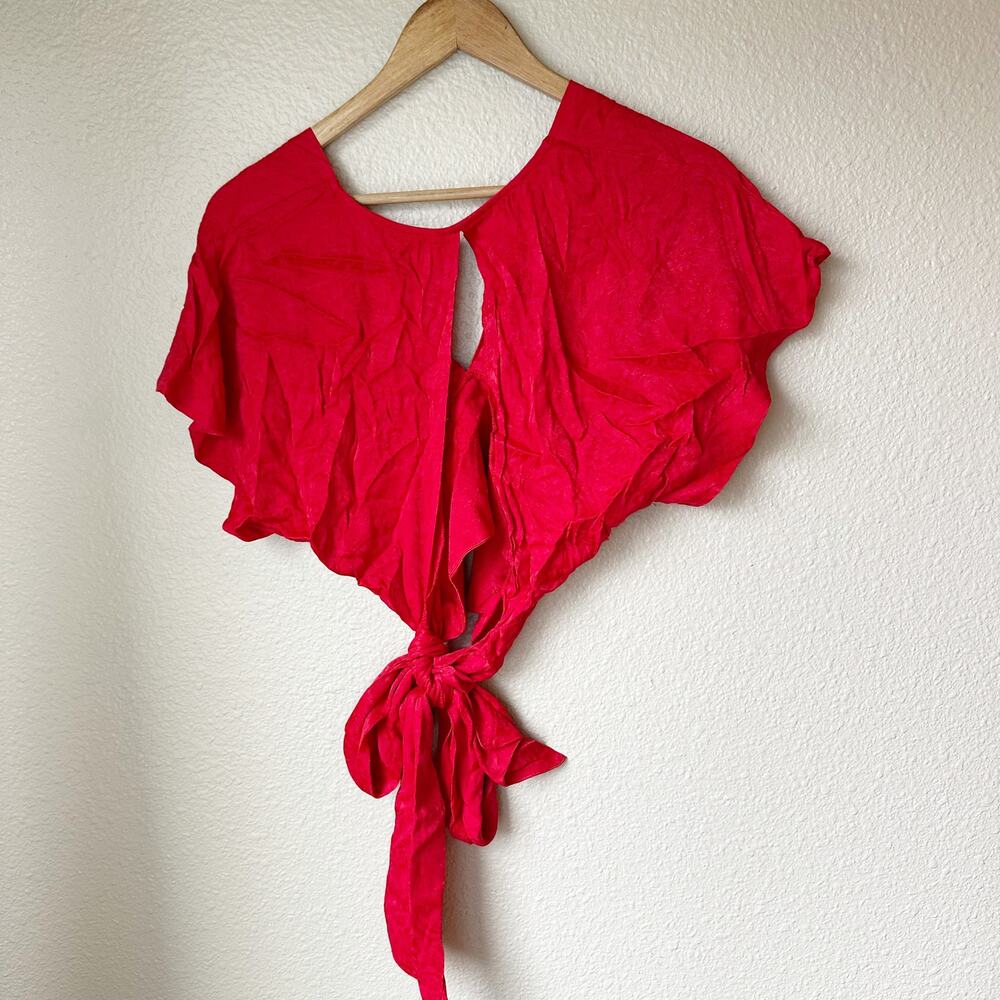 NWT Zara Red Tie Front Crop Top Short Sleeve Blouse sz S - Picture 7 of 7